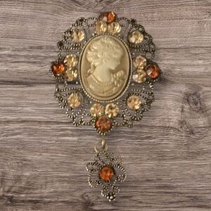 Cameo Brooch with Rhinestone  Accents